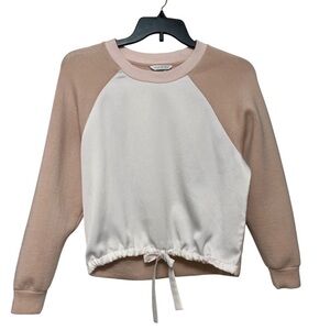 CLUB MONACO Colorblock Sweatshirt Cream Pink Drawstring Hem Raglan Sleeve Size S